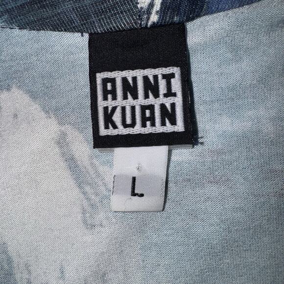 Anni Kuan Medium Ocean Jersey Dress Medium Abstract Art Draped Cowl Sleeveless - Picture 5 of 10